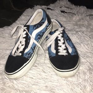 Blue and black palm tree vans